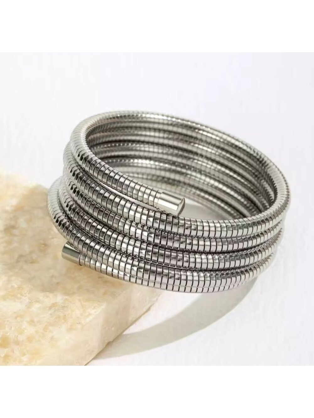 Minimalist Silver Spiral Cuff Bracelet - Picture 3 of 8